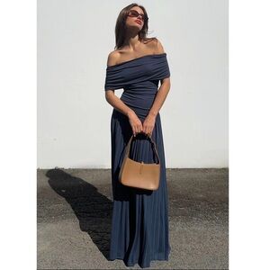 Lioness Navy Off-Shoulder Maxi Dress